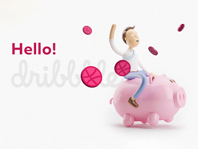 Hello Dribbble ! ball basket coins debut dribbble dribbble ball first shot fun hello hello dribbble piggy bank pink