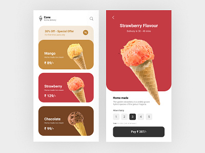 Cone Ice Cream Home Delivery App UI