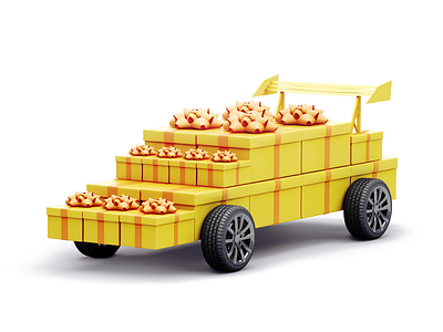 Gift Car 3d 3dillustration car design digital gift graphic illustration illustrations orange yellow