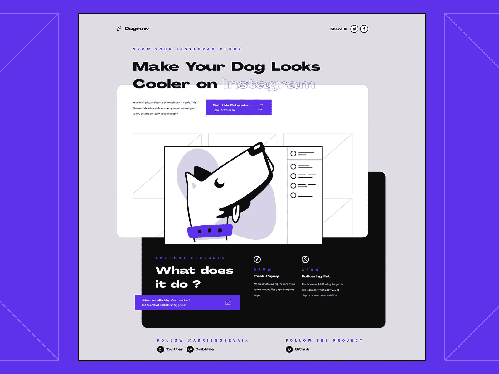 Dogrow — Make you dog looks cooler on Instagram dogs ui scale modal popup dog chrome extension chrome instagram