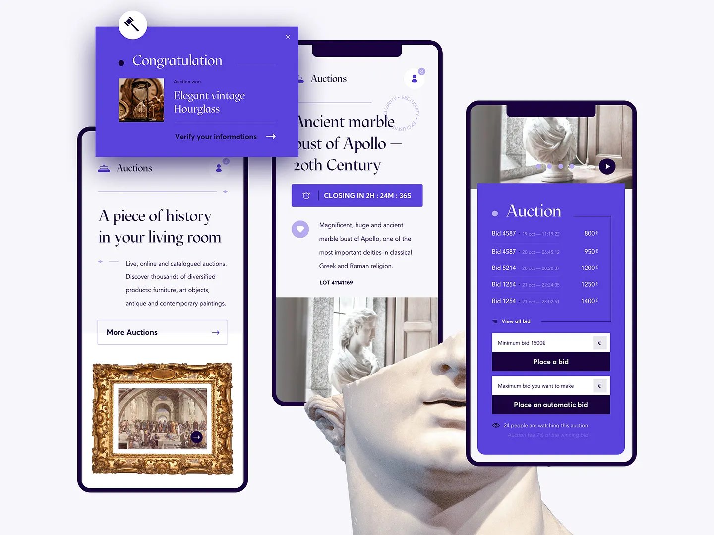 Modern Auction Website Design: Mobile Interface Showcase