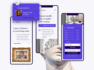 Auction website — Mobile version antique auction bid layout mobile purple responsive sculpture ui uiux