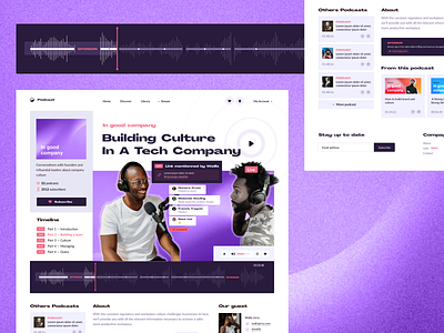 Concept — Podcast platform live playlist podcast app music app music podcasting streaming purple gradient player website app branding grid design saas podcast layout