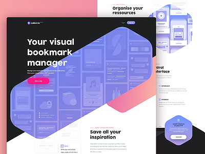 Collect.io — Landing page bookmark collect collect.io color inspiration manager shape visual