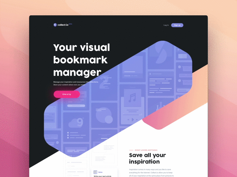 Collect.io — Animation manager bookmark inspiration shape animation ui collect collect.io