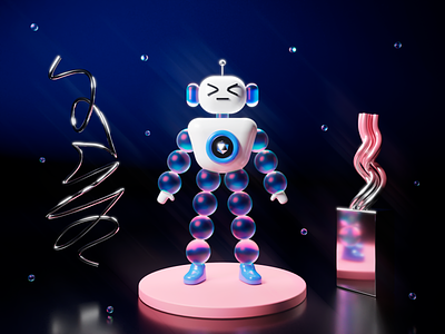 Robot 3d 3d art 3d illustration 3d robot blender blender3d blue character character design cute glare illustration pink robot