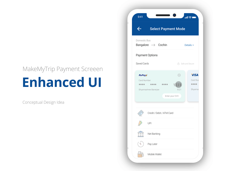 Make My Trip Payment Screen - Enhanced UI adobe xd payment uidesign