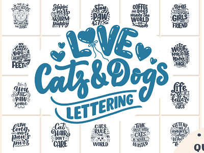 Cats & Dogs Lettering Quotes animal calligraphy cat cats and dogs compositions design dog hand drawn illustration lettering lettering art logo logotype poster print quote design slogan typography