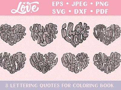 Lettering in heart coloring pages adult art coloring composition design drawing hand drawn happy valentines day heart illustration lettering love pages poster print quote typography zenart zentangle