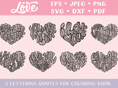 Lettering in heart coloring pages