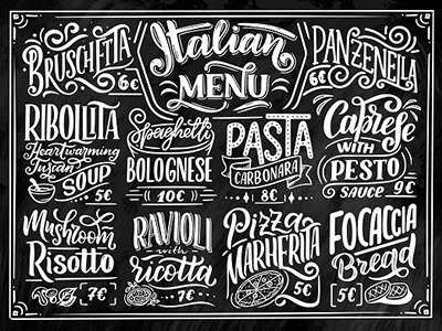 Italian Menu chalk lettering italian menu lettering vector