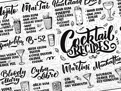 Cocktail Recipes cocktail cocktail bar design drawing hand draw hand drawn illustration lettering lettering art lettering artist logo logotype menu portfolio poster recipes typography vector vector art vector artwork