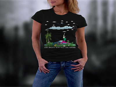 Just Breath With Yoga And Nature T-Shirts art beautiful breath drawing energy health meditation nature shirts t shirts yoga yoga art yoga shirts