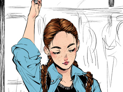 Subway braids character design comic doodle girl subway