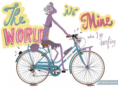Velo Illustration Cecile Noel biking collage fun handlettering illustration woman