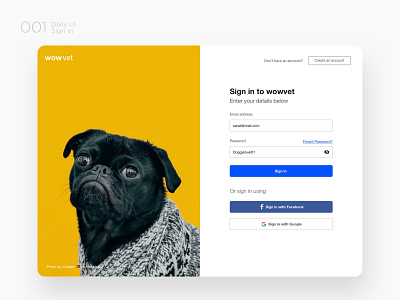 Wowvet Sign In challenge sign in ui ui design userexperience userinteraction ux ux design vet web