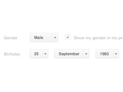 happiest Profile UI birthday check box checkbox drop down gender green happiest profile settings ui