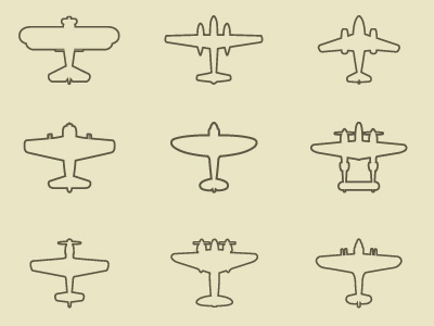 World War II Plane Icons aeroplane airplane fighter jet icon icons jet outline plane propellor world war 2 ww2 wwii