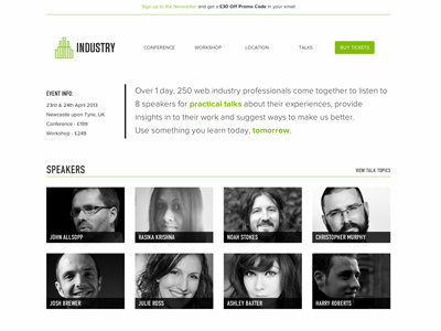 Industry Conf (New Website) clean conference green industry minimal speakers web white