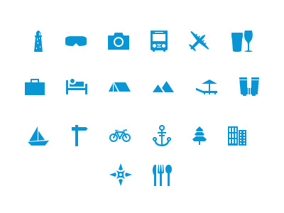Travel Icons bed binos bus camera free goggles icon icons lighthouse mountain plane suitcase travel