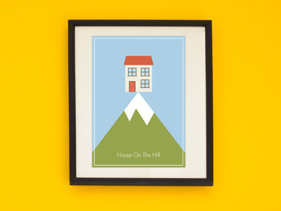 House On The Hill Poster blue color flat green hill house poster print