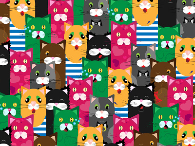A small army of cats;) animal cartoon cat colored cute kitten pattern pet seamless