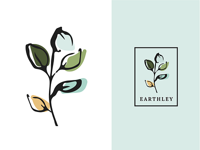 Earthley Logo blue concept earth graphic design green handdrawn healthy logo logo design logo design concept natural yellow