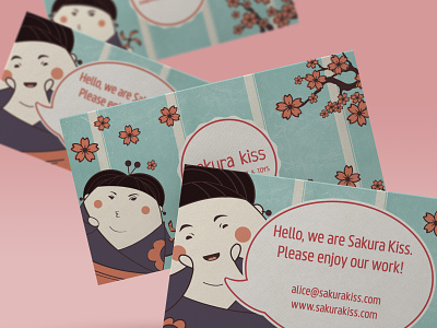 Sakura Kiss Business Cards branding business card caracter design character corporate identity design graphic design illustration illustration art japanese culture vector