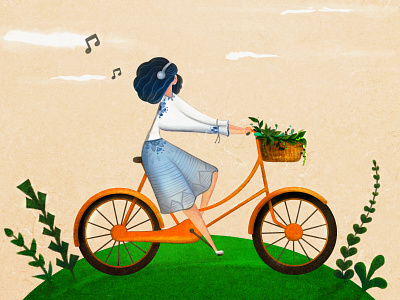 happy girl bycicle girl girl illustration happy illustraion illustration digital music