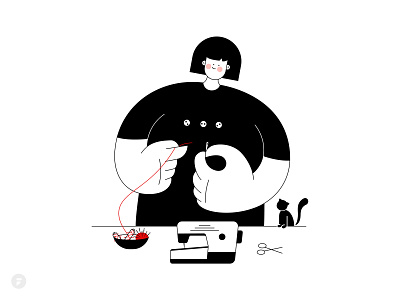 Sewing black black white cat character girl girl character girl illustration happy illustraion red sew sewer sewing sewing machine tailor tailoring