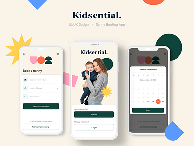 Kidsential | Nanny Booking Experience | CONCEPT 2 booking concept date date picker interaction design kid mobile mobile ui nanny product product design ui uiux ux ux design