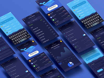 Whalefolio Mobile App app blockchain crypto crypto currency flat illustration layout mobile token ui ui ux whale