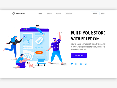 Gempages Homepage Illustration app charachter design flat graphic design illustration landing page landing page design shopify theme design ui ux web web design