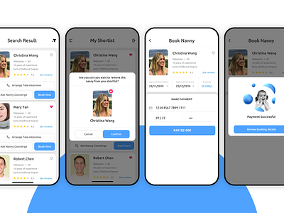 Kidsential Payment & Booking list app app design children flat graphic design interaction design kid kid app mom nanny nanny booking nanny booking app payment payments popup ui ui ux ux design vector