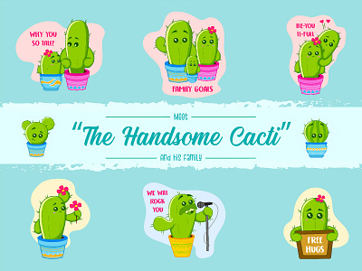 The Handsome Cacti Sticker Design cactus chat cute design dribbble emoji emojiexperts expressions lovable set stickers
