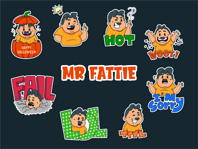 Mr Fattie Sticker Design cartoon cute design dribbble emoji emojiexperts fattie illustration lovable set stickers