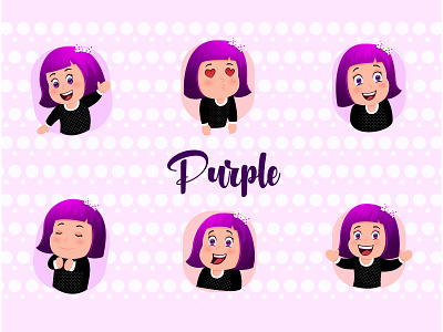 Purple Hair Girl Emoji Set cartoon cute design emoji emojiexperts expressions girl illustration purple hair set stickers