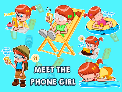 Phone Girl Emoji Stickers cartoon cute design emoji emojiexperts expressions girl illustration lovable set stickers
