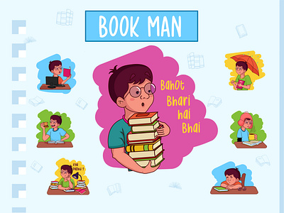 Book Man Emoji Set books boy cartoon cute design dribbble emoji emojiexperts expressions lovable set stickers