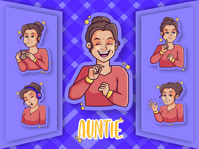 Cute Auntie Emoji Set aunty cartoon cute design emoji emojiexperts expressions illustration lovable set stickers woman