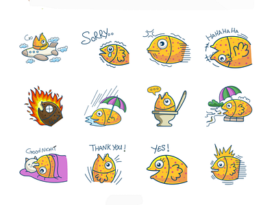 Funny Fish Emojis chat cute design emoji fish lovable set shot stickers