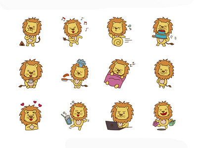 Cute Lion Emoji chat cute design emoji lion lovable set shot stickers