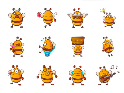 Cute Bee Emojis bee chat cute design emoji lovable set shot stickers