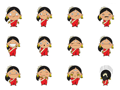 Cute Indian Woman Emoji chat cute design emoji indian lovable set shot stickers woman