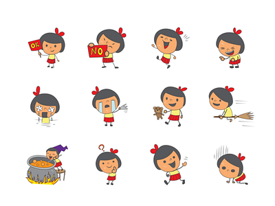 Cute girl emoij set cute girl debut dribbble emoji emojiexperts expressions faces firstshot kid smileys yellow