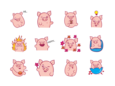 Cute Pig Emoji Set dribbble emoji emojiexperts expressions faces pig piggie pink smileys yellow