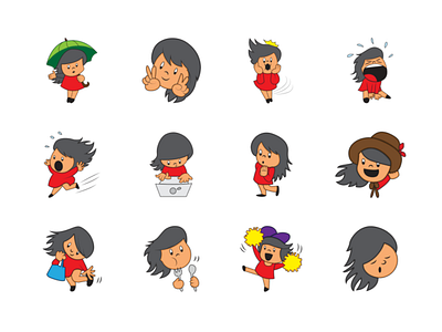 Cute girl emoji set cute debut dribbble emoji emojiexperts expressions faces firstshot girl smileys yellow