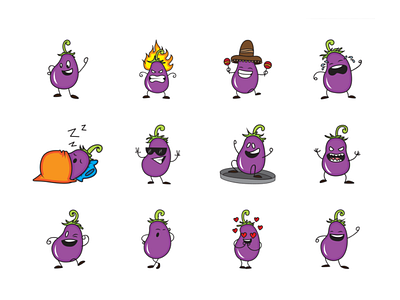 Egg plant emoji set brinjal debut dribbble eggplant emoji expressions faces firstshot smileys vegetable yellow