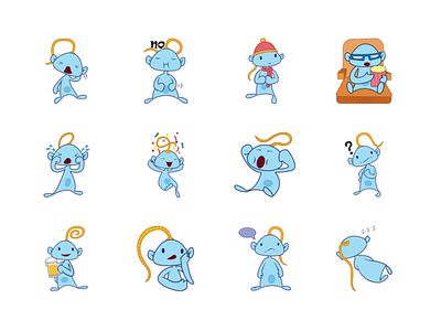 Cute Geanie Emoji set blue debut dribbble emoji emojiexperts expressions faces fantasy firstshot geanie magic smileys