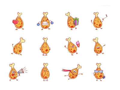 Chicken leg Emoji set blue cartoon character chicken dribbble emoji emojiexperts expressions faces leg smileys